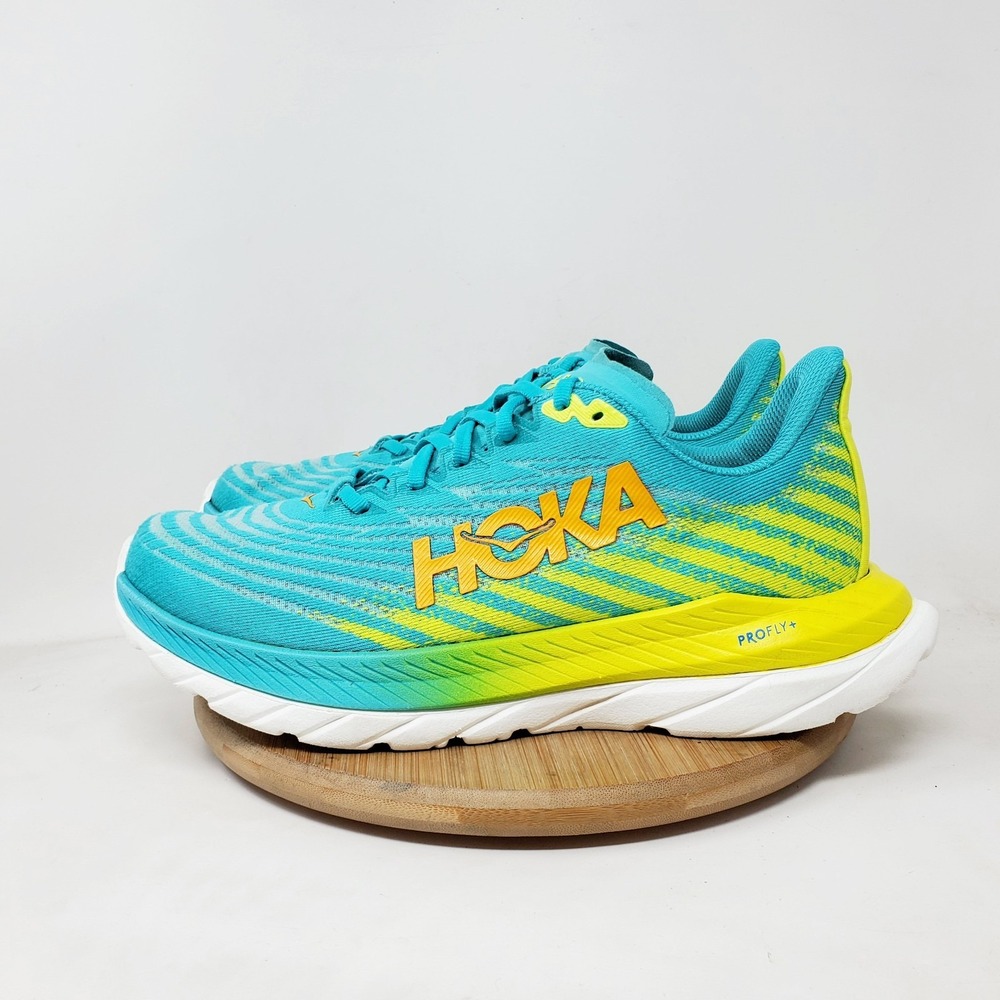 Hoka One One Mach 5 Running Shoes Womens 8 Blue Yellow Walking Comfort Sneaker